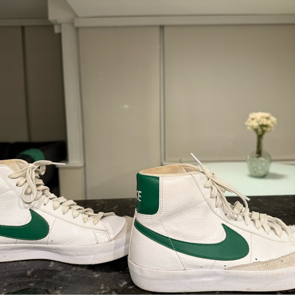 Nike White and Green High-Top Sneakers - Blazers